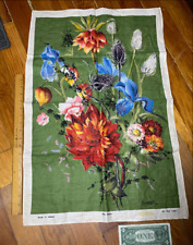NOS Vintage Lamont Floral Tropical 100% Linen Kitchen Tea Towel Made In Ireland picture