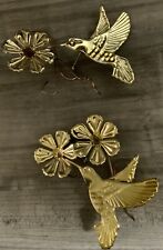 Vtg Home Interiors Flower Hummingbirds Brass Wall Hanging Homco Home Decor x2 picture