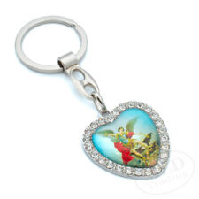 Archangel St Michael Keychain - Heart-Shaped Pendant with Inlaid Rhinestones picture