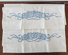 2 Embroidered Pillowcases Pansy Floral Shabby Décor Cottage Core 1940s pair picture