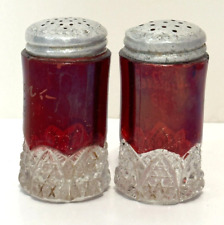 Antique RUBY RED CUT GLASS SALT & PEPPER SHAKERS 3