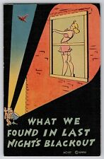 WW2 Risque Lady Blackout Army Humor Comic Vintage Linen MWM Postcard WWII 1940's picture