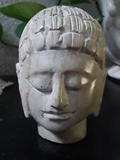 Vintage Hand Carved Solid Stone Buddha Buddhist Head 4 Inches Tall picture