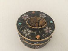 Antique Chinese Cloisonné enamel ornate round Silver box decorated w/ gems 2