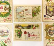Lot of 6 Antique John Winsch Postcards ~ Christmas Scenes Bells & New Years picture