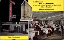 Milwaukee WI Hotel Medford Bamboo Dining Room Interior Multi Linen postcard IP9 picture