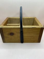 Vintage Hand Crafted Rustic Wooden Caddy Box with Cast Iron Handle picture