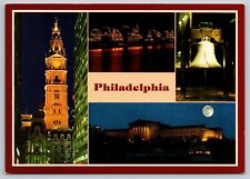 Philadelphia Pennsylvania Multi View at Night Postcard picture