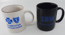 IBM and Blue Cross Computers Vintage Large Coffee Mugs Tea Cups Gold Rim EUC picture