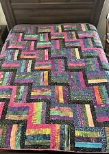 Full Size Bright Bedspread Rectangle Squares Quilted Topper 72 x 77 Reversible picture