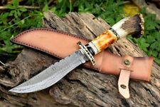 Custom Handmade Damascus Hunting Knife with Bone & Stag Handle - Premium Quality picture