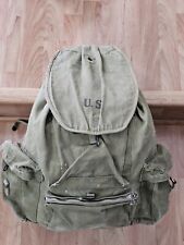 VINTAGE WWII U.S. Military Canvas Rucksack Backpack Metal Frame Olive Green  picture