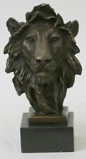 Abstract Mid Century Huge Lion Head Bust Bronze Sculpture Marble Base Figurine picture