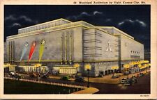 Linen Postcard Municipal Auditorium at Night in Kansas City, Missouri picture