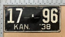 1938 Kansas license plate 17-96 YOM DMV Bourbon 2 BY 2 tough paint year 15437 picture