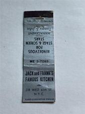 1940's Jack and Frank's Famous Kitchen 318 West 45th St NYC NY MIDGET Matchcover picture