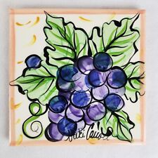 Vicki Carroll Tile Trivet Hand Painted Pottery Grapes & Signed Square 6