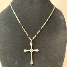 Cross Necklace Brushed Pewter Pendant Minimalist 24” & 2.25” Vintage picture