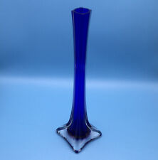 AAC-American Asian Commerce Cobalt Blue & Clear 11.75” HandBlown Art Glass Vase picture