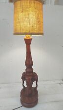 Vintage, Hand Carved, Trio Of Elephants Hardwood Table Lamp picture
