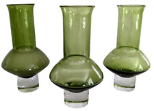 Avocado Green Lot of 3 MCM 1950s 60s Poland Krosno Art Glass Vase Set 9
