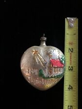 Antique Vintage West German Blown Glass Merry Christmas Ornament Lucky Heart #1 picture