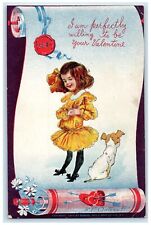 c1905 Valentine Seal Hearts Cute Girl And Dog Outcault Posted Antique Postcard picture
