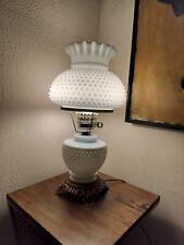 Vintage Fenton Lamp Hobnail Milk Glass Hurricane Parlor Gone With The Wind 20” picture