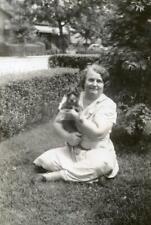 S116 Vtg Photo WOMAN HOLDING HER TERRIER PUPPY c 1930's picture