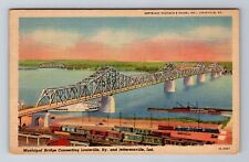 Jeffersonville IN-Indiana, Municipal Bridge, c1952 Vintage Souvenir Postcard picture