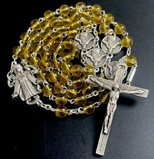 Ghirelli Citrine Glass Carmel Catholic Rosary, Silver Tone Crucifix, Italy picture