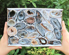 Large Oco Agate Geode Box (20 - 28 Pieces) Bulk Natural Crystal Druzy Halves picture