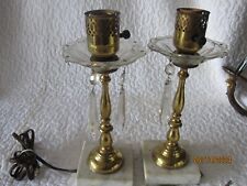 Pair Vintage Brass Marble base Table Boudoir Lamps TO RESTORE picture