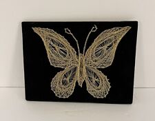 5” x 7” Vintage Mid Century String Art Butterfly On Black Velvet picture