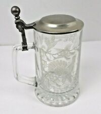 Vintage ALWE West Germany Glass Beer Stein With Pewter Lid Turkey Nature Scene picture