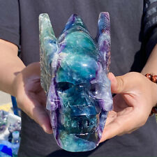 5.5LB Natural Colourful Fluorite Hand Carved Crystal Skull Meditation picture