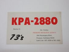 Vintage Amateur Ham Radio QSL Postcard Card - KPA-2880 - Fremont CA - Insurance picture