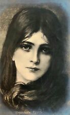 1900s Portrait Beautiful Girl Sadness B&W ANTIQUE POSTCARD picture