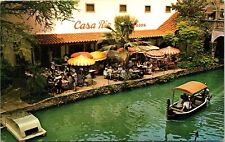 Casa Rio Old Mexico Atmosphere Aerial View Bank San Antonio River VTG Postcard picture