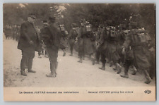WWI French General Joffre Issuing Orders As Army Marches Vintage Postcard WW1 picture