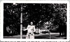 c1940 Beautiful Young Woman Holding Baby Street View Snapshot Photo picture