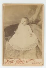 Antique Circa 1880s Cabinet Card Adorable Little Baby in White Dress Syracuse NY picture