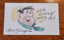 Autographed Bob Singer original Fred Flintstone sketch 3x5 inch card w/coa picture