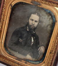 Antique Well Dressed Youg Bearded Man small Book Bible in Pocket Daguerreotype picture