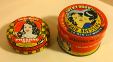 (2) 1930's Lucky Brown Tins ~ Hair Dressing & Pressing Oil Tins picture