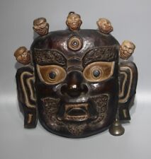 Rare Tibet Tibetan Vintage Old Buddhist Painted Iron Mahakala Dharmapala Mask picture