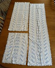 Vintage 3 Pc Dresser Scarfs Runners Machine Embroidery & Eyelet Blue & White picture