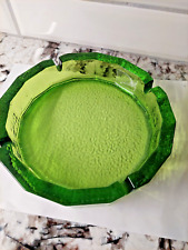 Vintage Blenko MCM Thick Green Glass Ashtray Large Heavy Round Retro 7” Diam. picture
