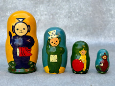 VINTAGE TELETUBBIES RUSSIAN NESTING DOLLS TINKY WINKY HAND PAINTED 4 IN 1 SET picture
