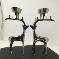 Pair of Silver Tone Deer 2 Candle holders Christmas Decoration  picture